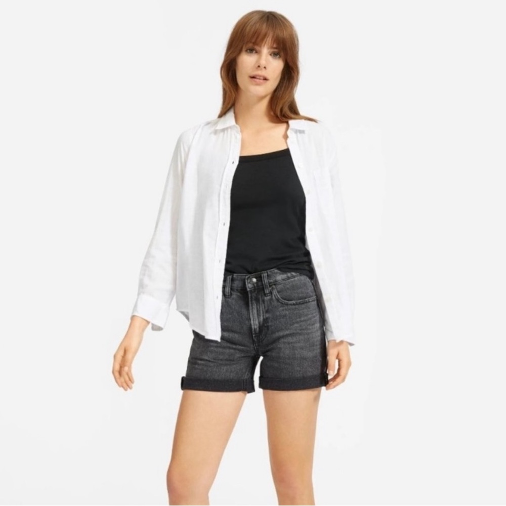 Everlane 'The Denim Short' Mid Wash Black Raw Roll Hem High Waist Distressed 27